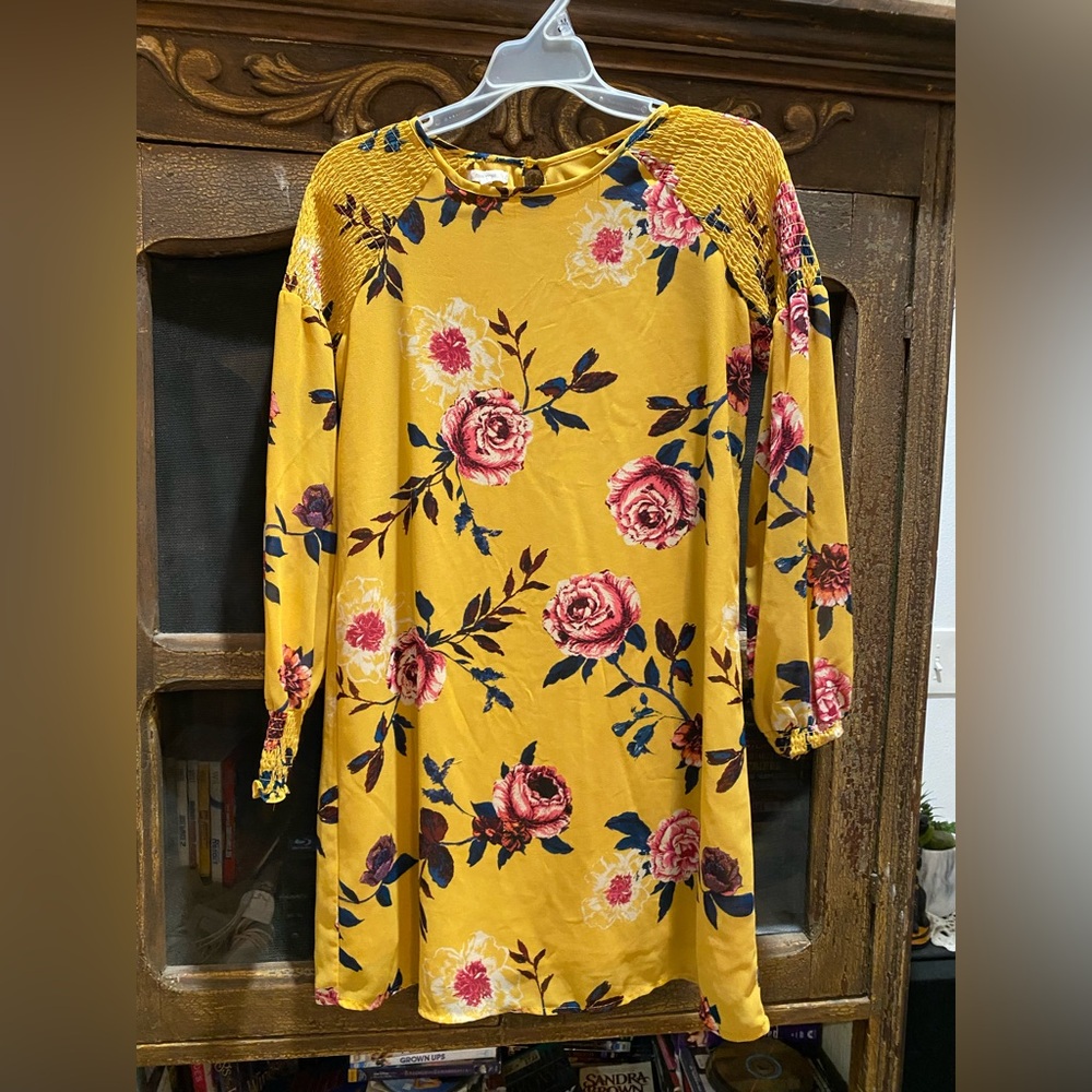 Maurices Mustard Floral dress. Long sleeve .